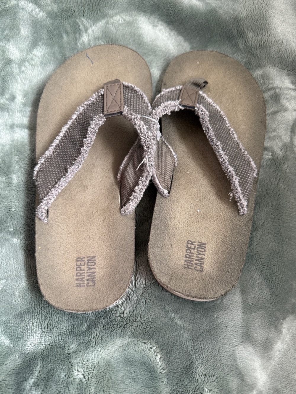 Harper Canyon Taupe/Brown Frayed-Edge Flip Flops
